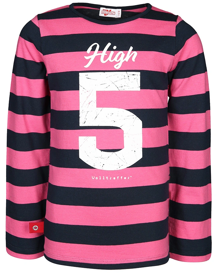 Langarm-Shirt NUMBER 5 gestreift in pink/dunkelblau