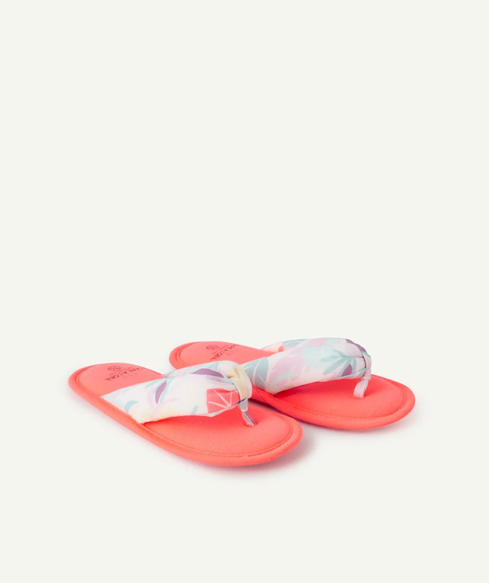 CHAUSSONS TONG FILLE ROSE FLUO AVEC IMPRIMÉ FEUILLAGE