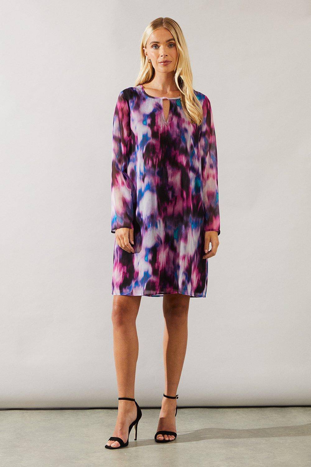 Wallis Petite Robe Droite à Détail Trou de Serrure et Motif Abstrait