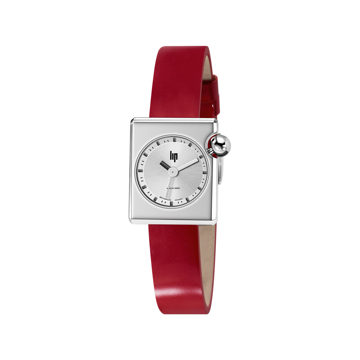 Montre LIP femme acier bracelet cuir rouge