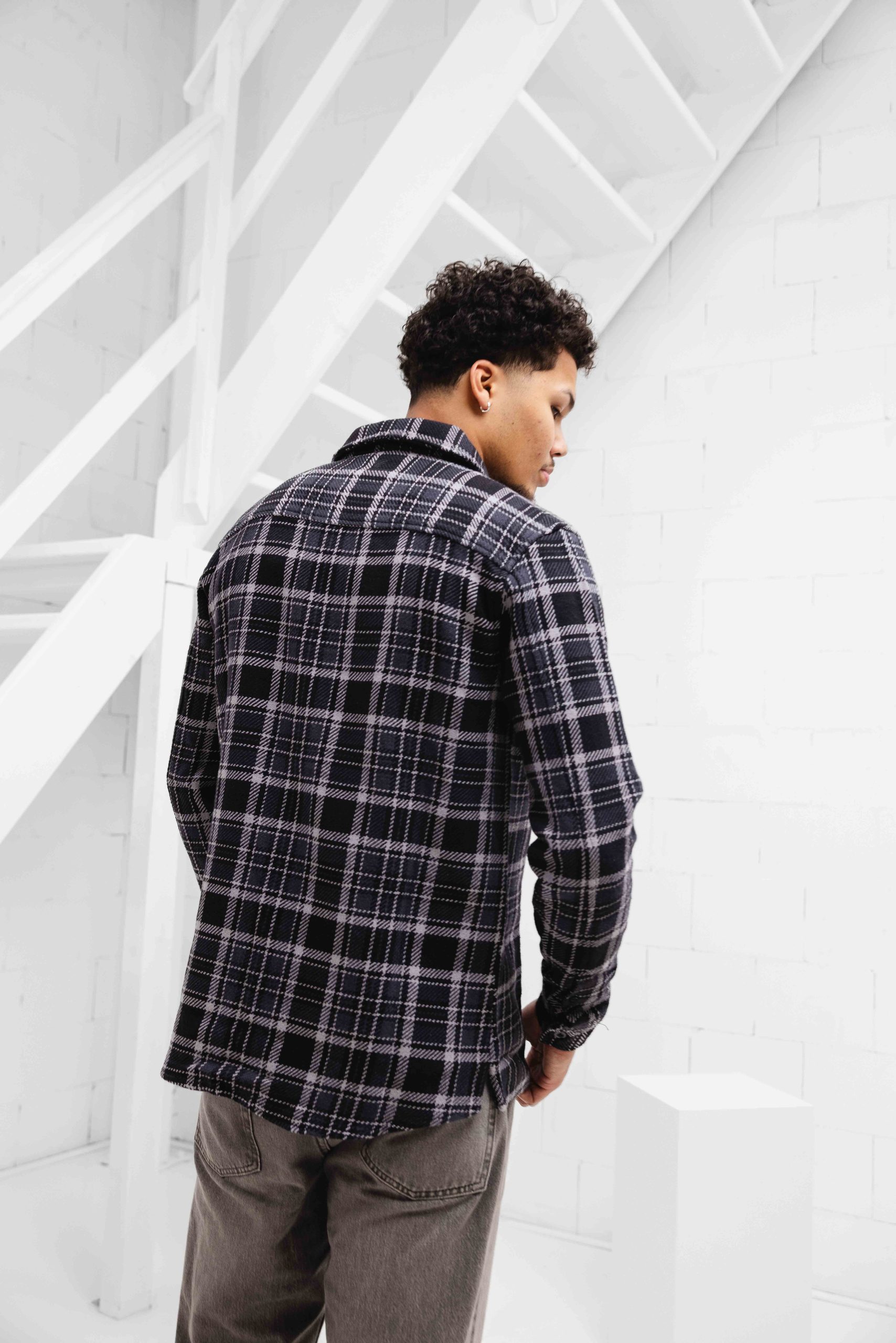Pure Path Heavy Twill Checked Overhemd Heren Zwart