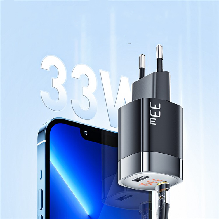 (33W) USB C / USB A GaN Ladegerät Netzteil mit LED Display - Schwarz