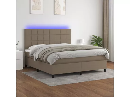 Sommier tapissier avec matelas et LED Taupe 180x200 cm Tissu