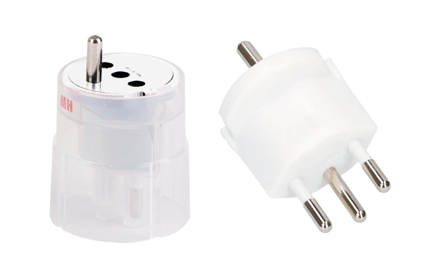 Fixadapter SchuKo Konturenstecker – T12 weissDeutsch (Schuko CEE7) auf Schweiz (T12) 3 Pol