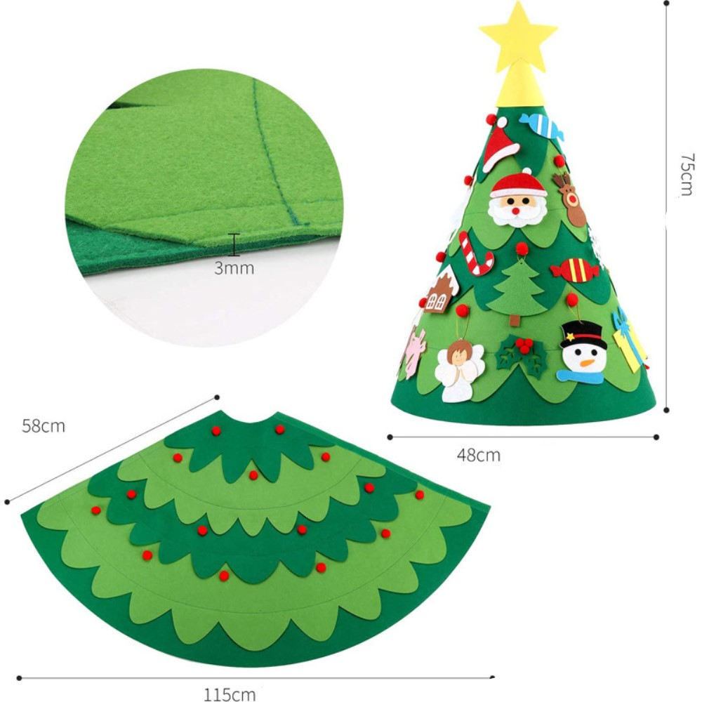 (30-tlg. Set) 75x48cm Kinder Spielzeug Christmas Tannenbaum Deko Filz Weihnachtsbaum   Deko Figuren   LED Lichterkette