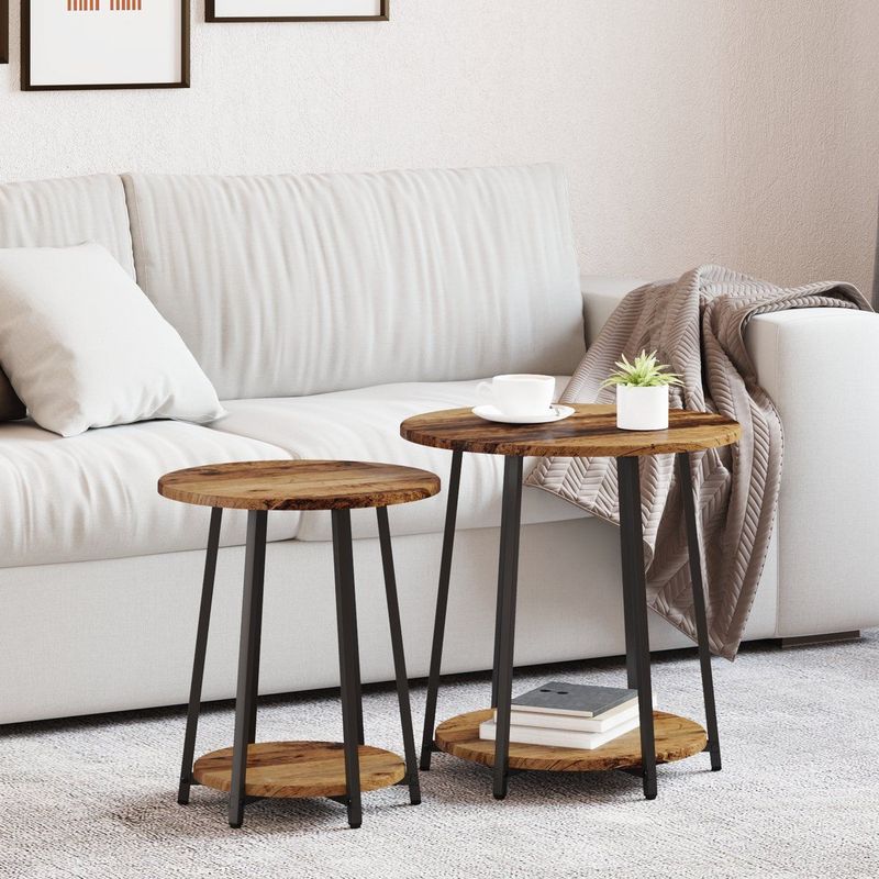 vidaXL - Bijzettafel 2-Pack - Gevlochten Hout - Metaal - Ronde Tafel 60 cm