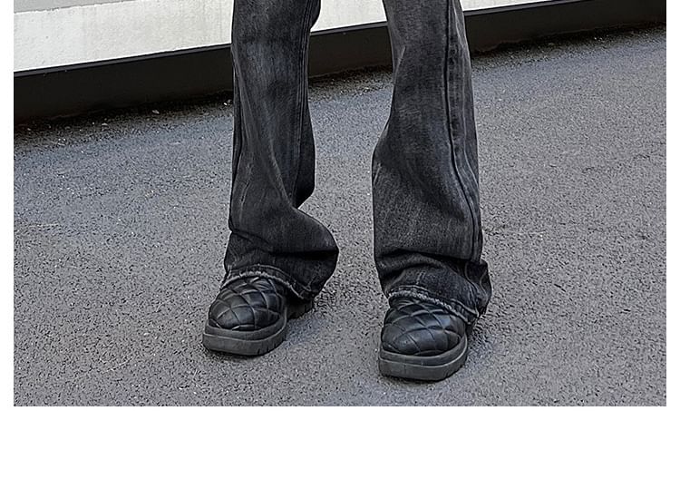 Phoneus - Mid Rise Washed Distressed Flared Jeans