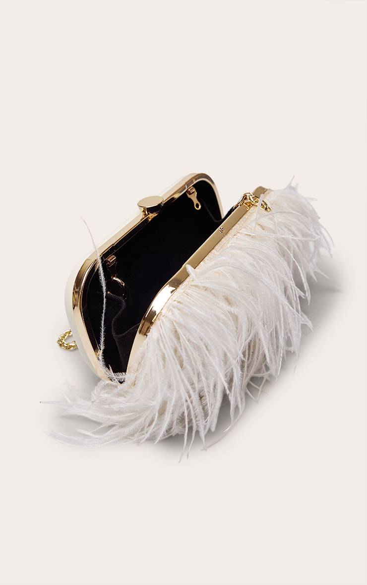 Blanc Pochette À Bordure De Plumes