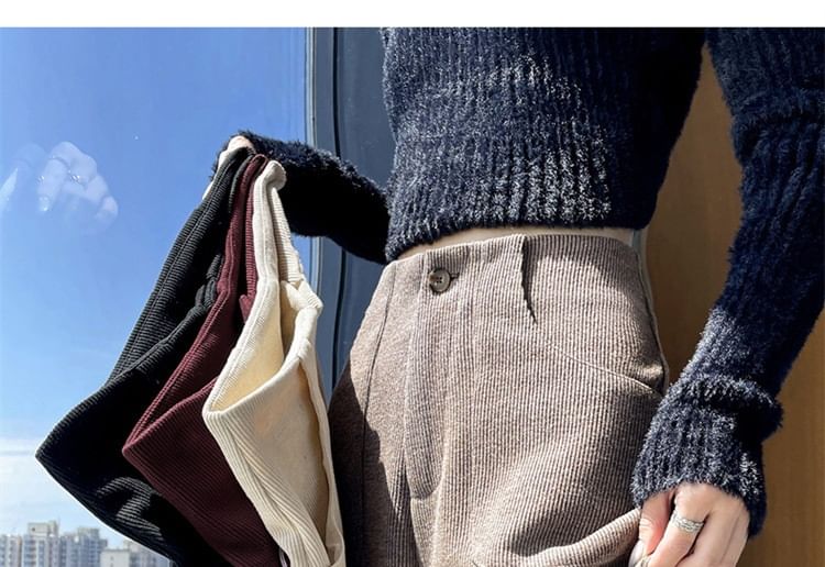 Klevy - Hoge taille effen corduroy wijde broek
