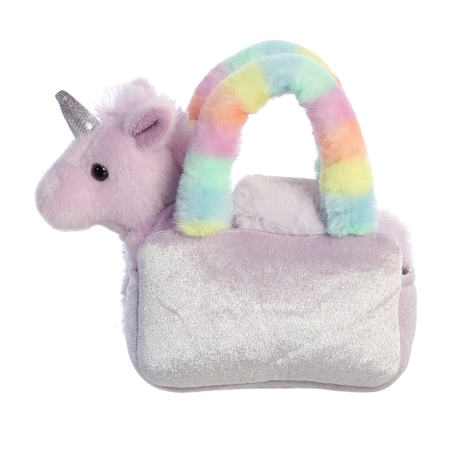 Plüsch Einhorn - mit Tasche rosa und regenbogenfarben
