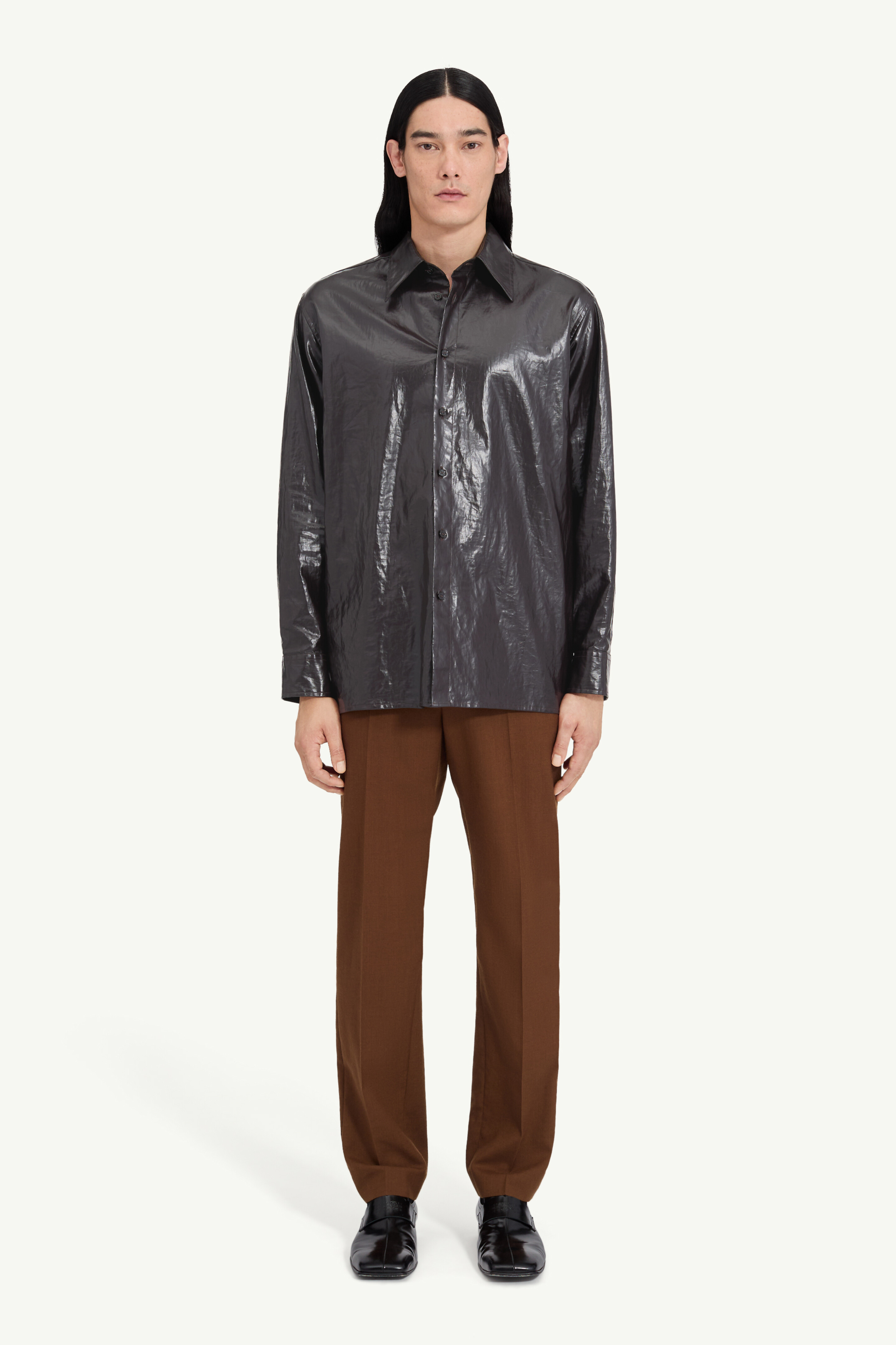 Chemise brillante en lin à manches longues pour homme | MM6 Brun