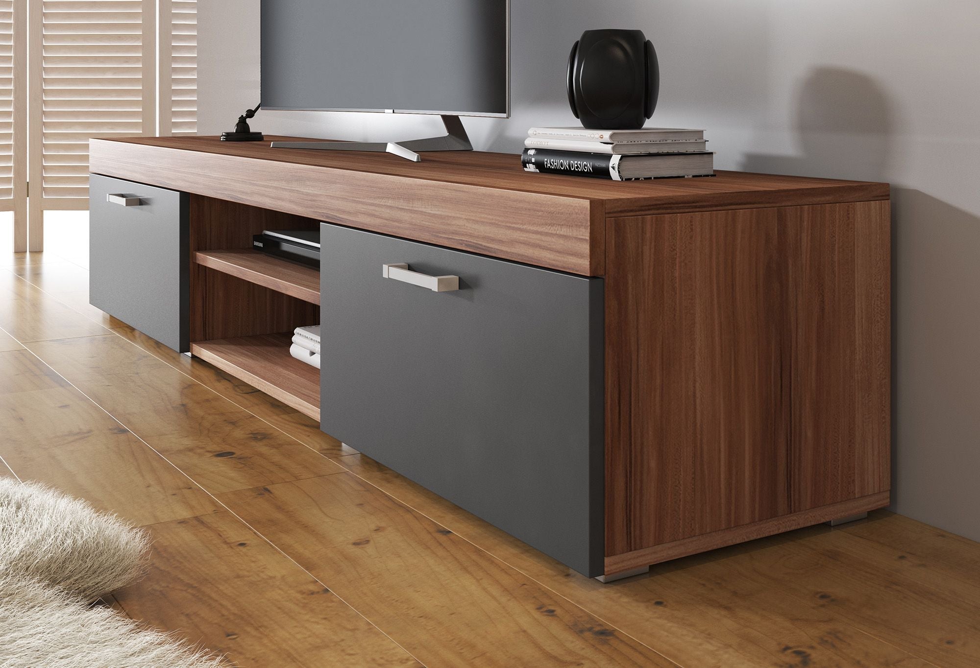 Meubella - TV-Meubel Slim - Grijs - Eiken - 200 cm