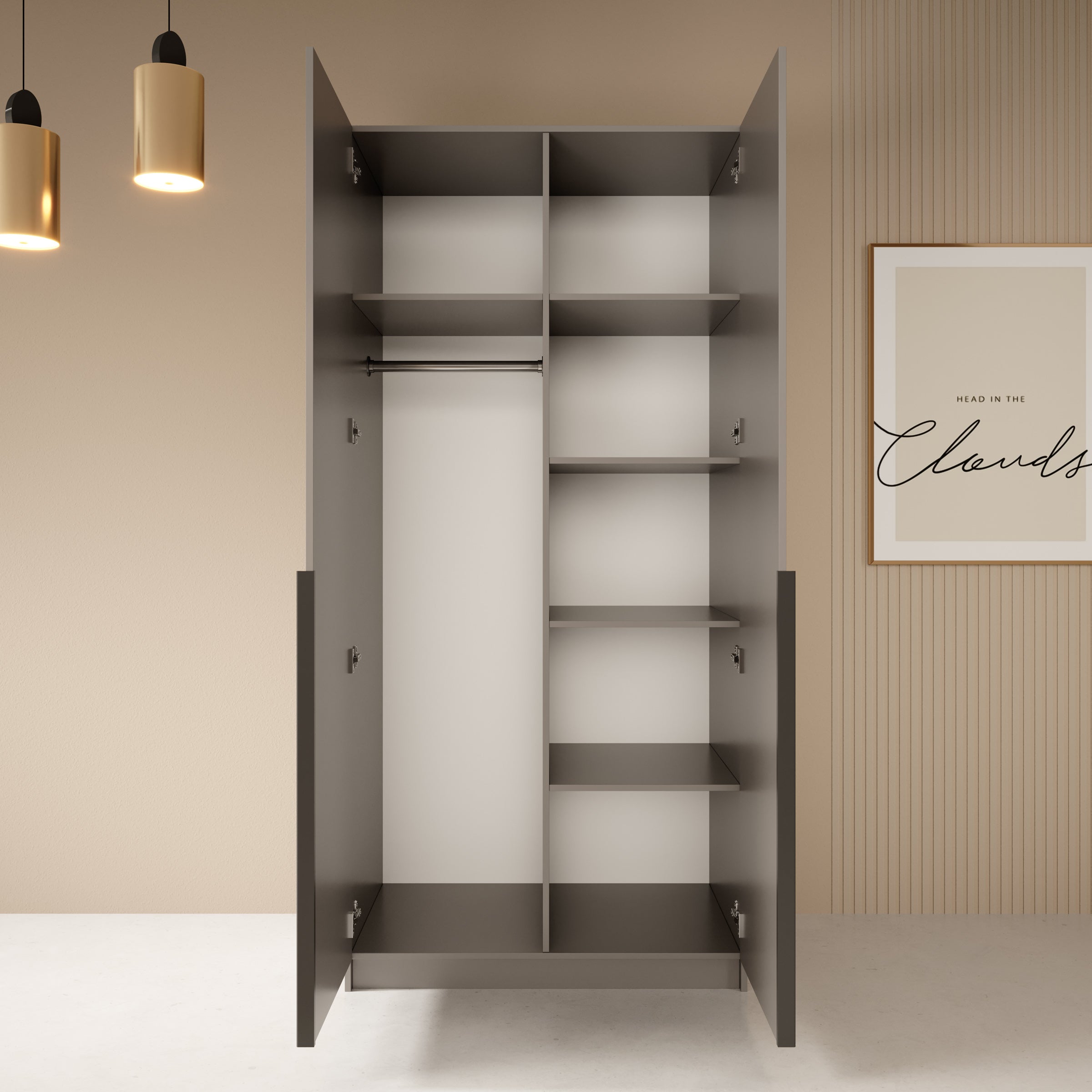 Meubella - Kledingkast Bruno - Beige - 100 cm - Met spiegel