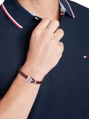 Pulseira de couro TH Monogram Borgonha