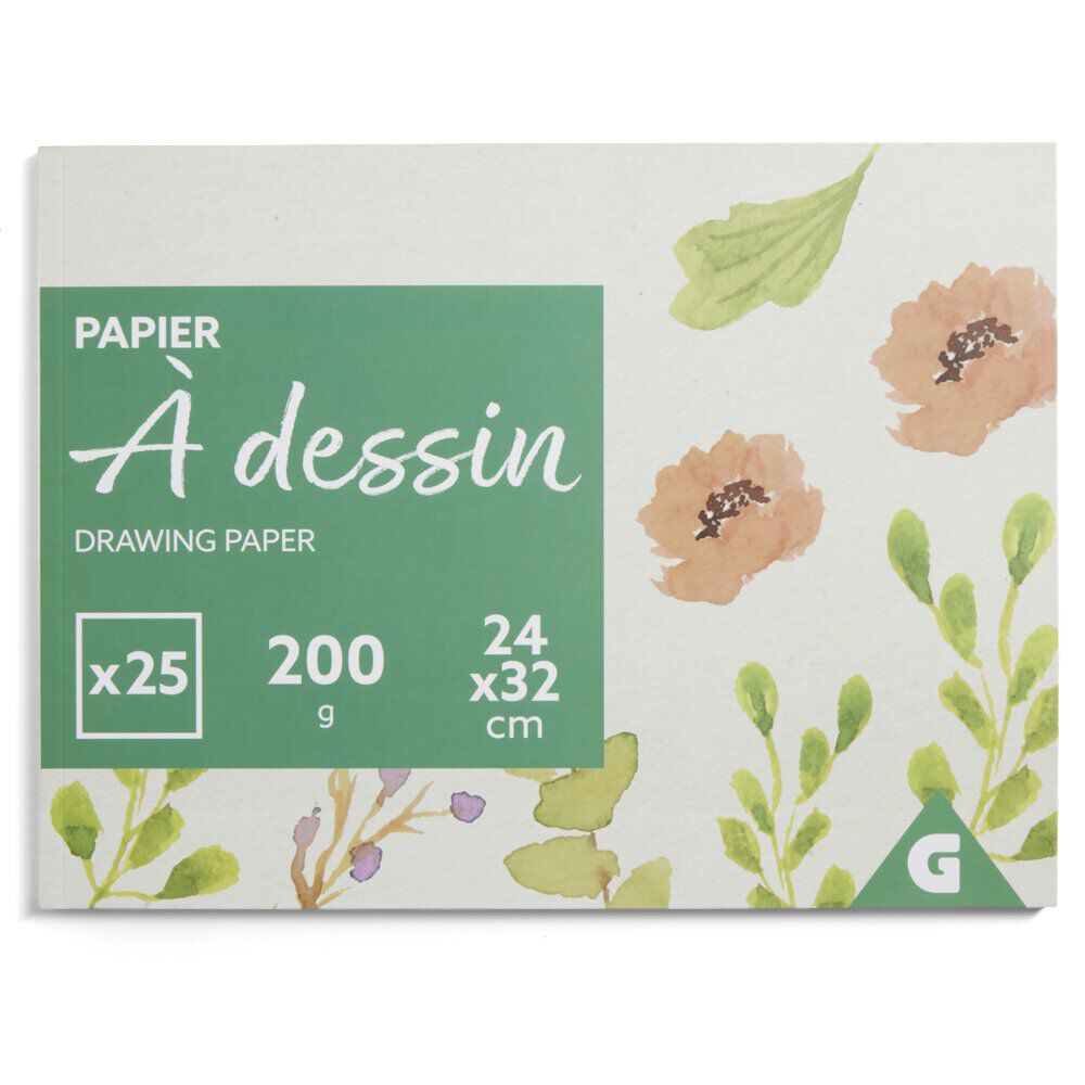 Lot de 25 feuilles de papier à dessin 200g blanc 24x32cm