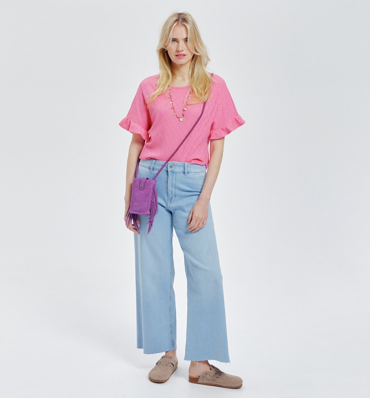 T-shirt ajouré effet pointelle - Rose