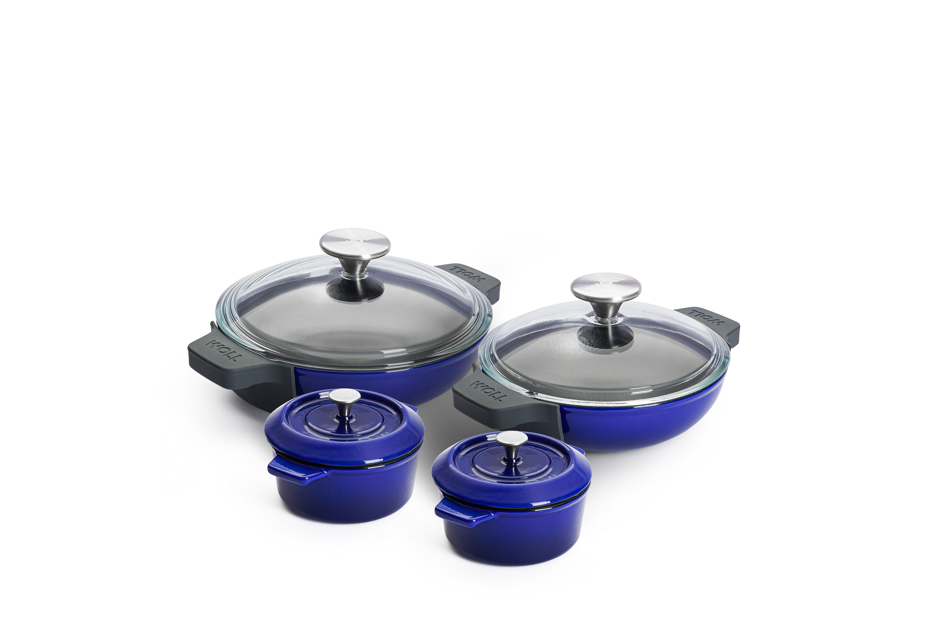 Iron Guss-Servierpfannen-Set mit Mini-Kasserollen, Ø 20 + 18 + 10 cm - Farbe: Cobalt Blue