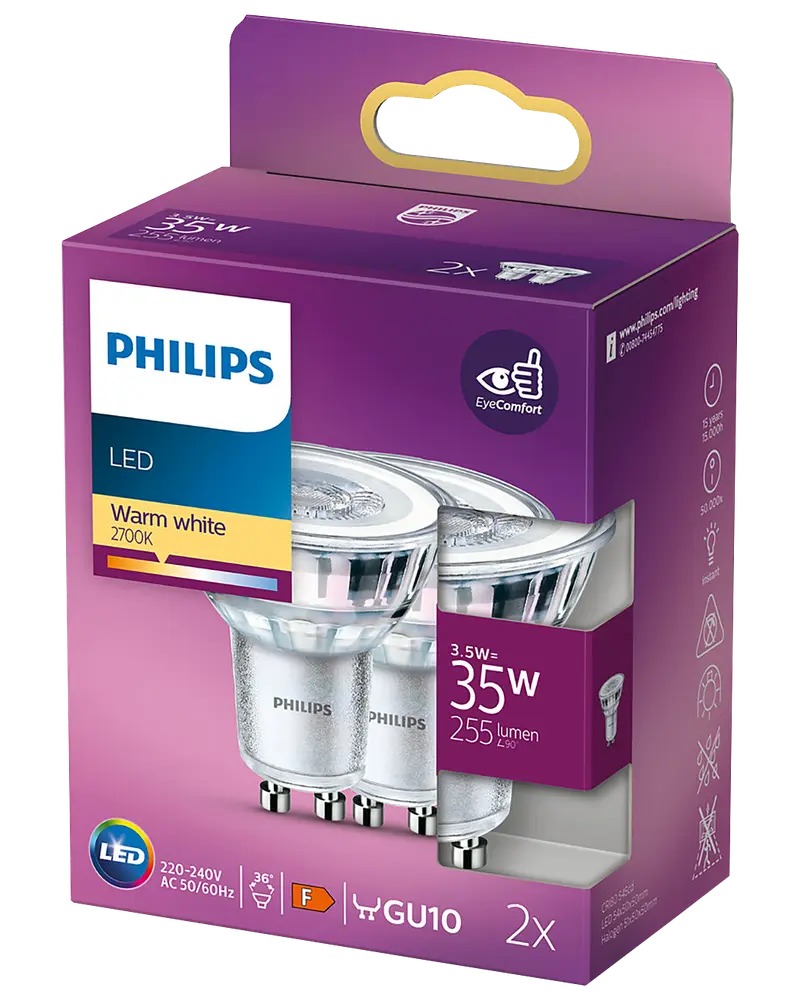 PHILIPS Spotpære 4W GU10 2-pak