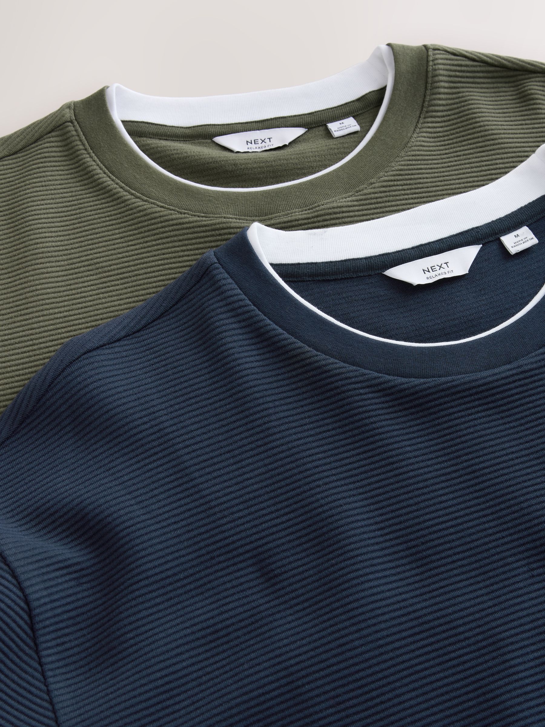 Marineblauw/kakigroen - Long Sleeve Mock Crew Neck 100% Cotton T-Shirts 2 Pack
