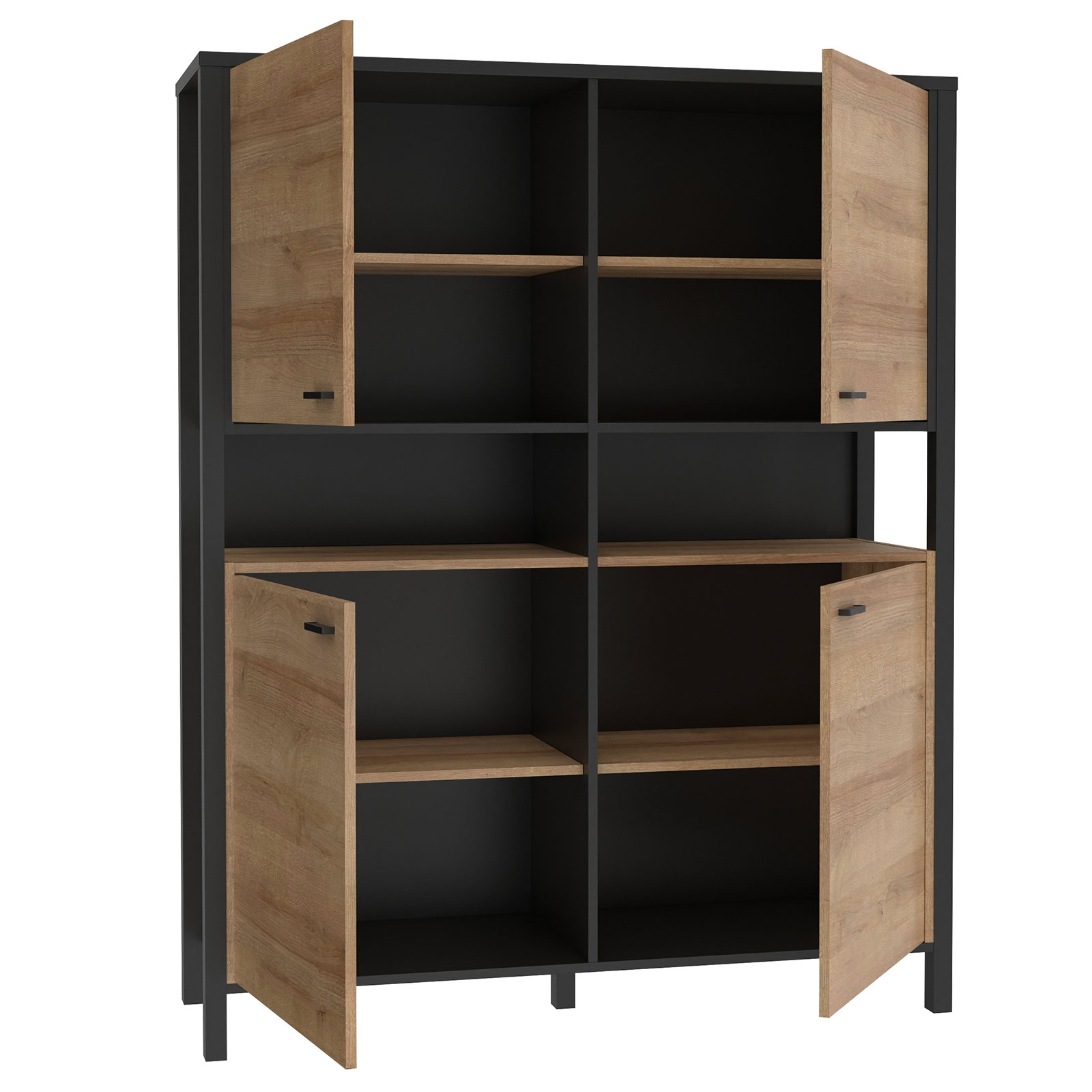 Highboard - Riviera Eiche - schwarz - 121,3 cm