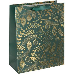 Sac cadeau de Noël 'Golden ornaments on green', grand