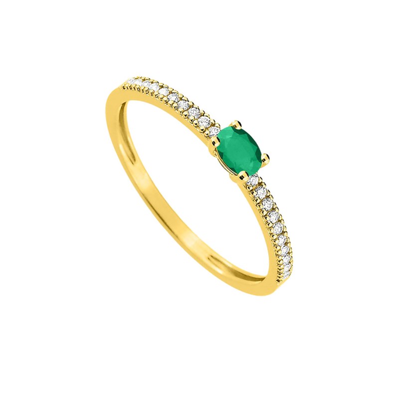 Bague femme - émeraude et oxydes - Or 18 Carats