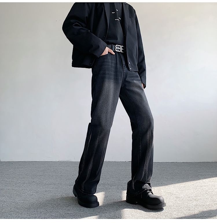 Freehop - Mid Rise Washed Wide Leg Jeans