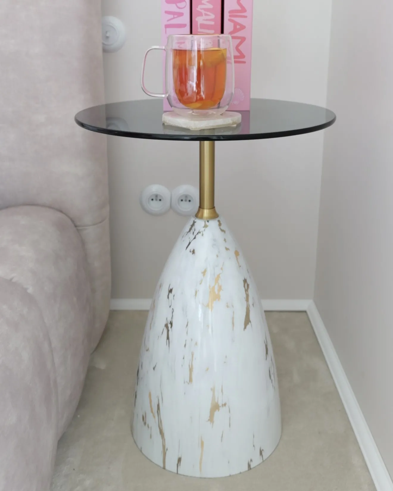 Bijzettafel WABBY Veiligheidsglas Wit marmer