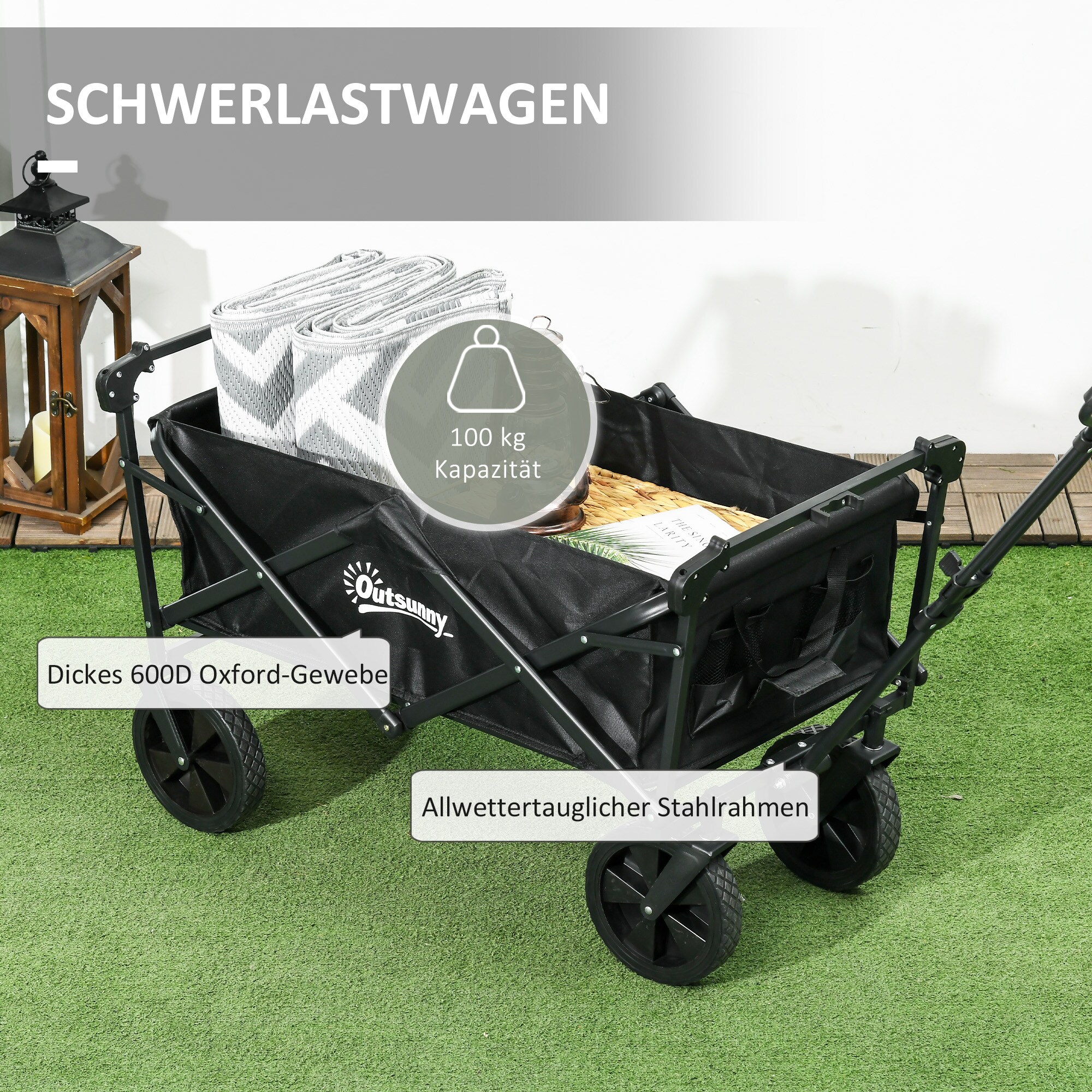Outsunny Bollerwagen mit Sonnendach schwarz 97L x 52B x 105H cm