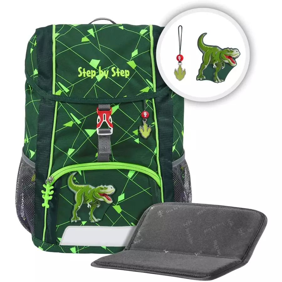 Step by Kid Shine Rucksack-Set 3 tlg. - inklusiv Sitzkissen 26 cm Dino Night Tyro
