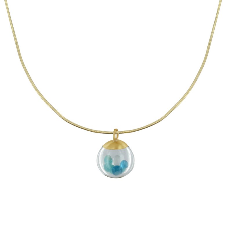 Collier Laiton Bulle et Billes Pâte de Verre Cristal