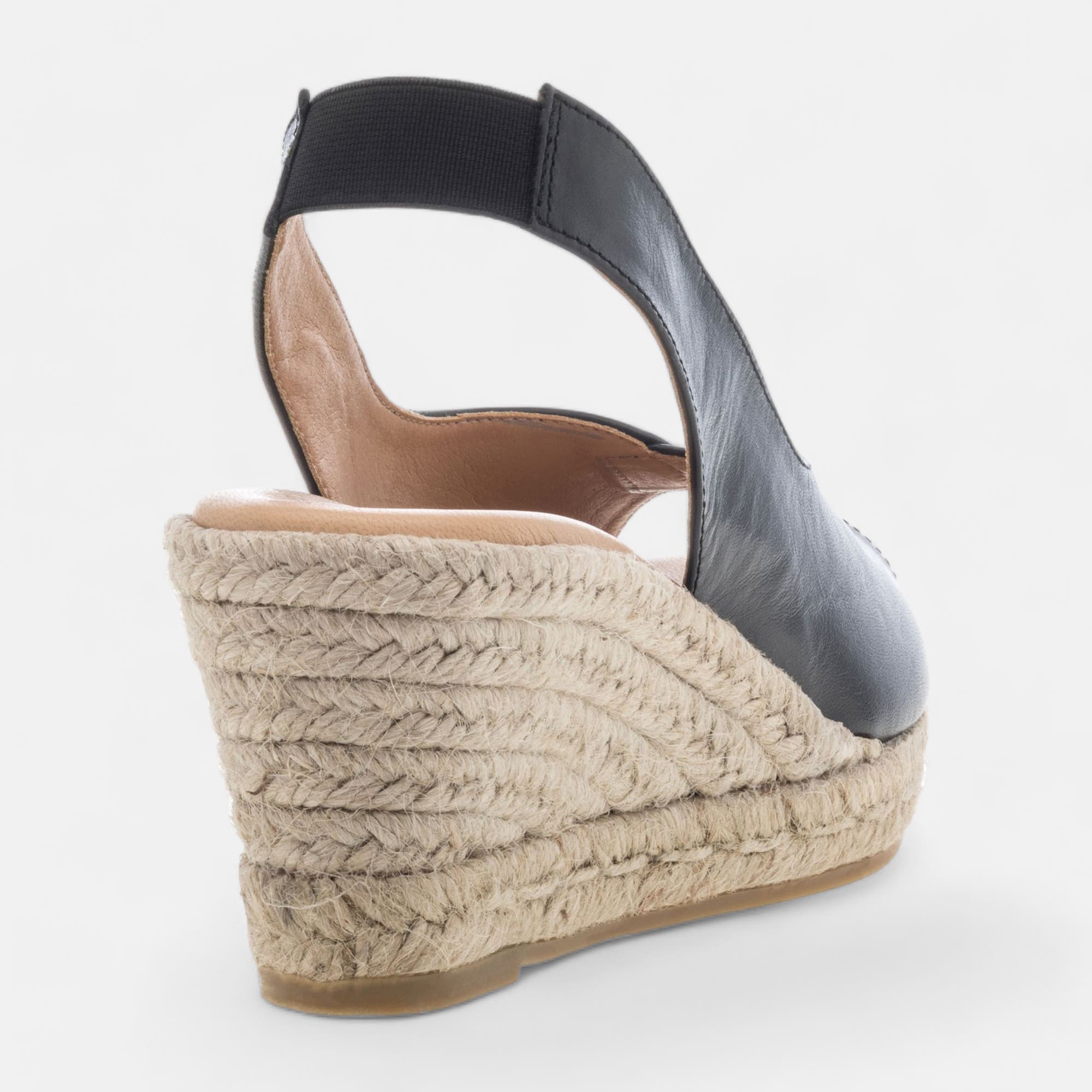 Espadrilles à talon Femme en cuir noir