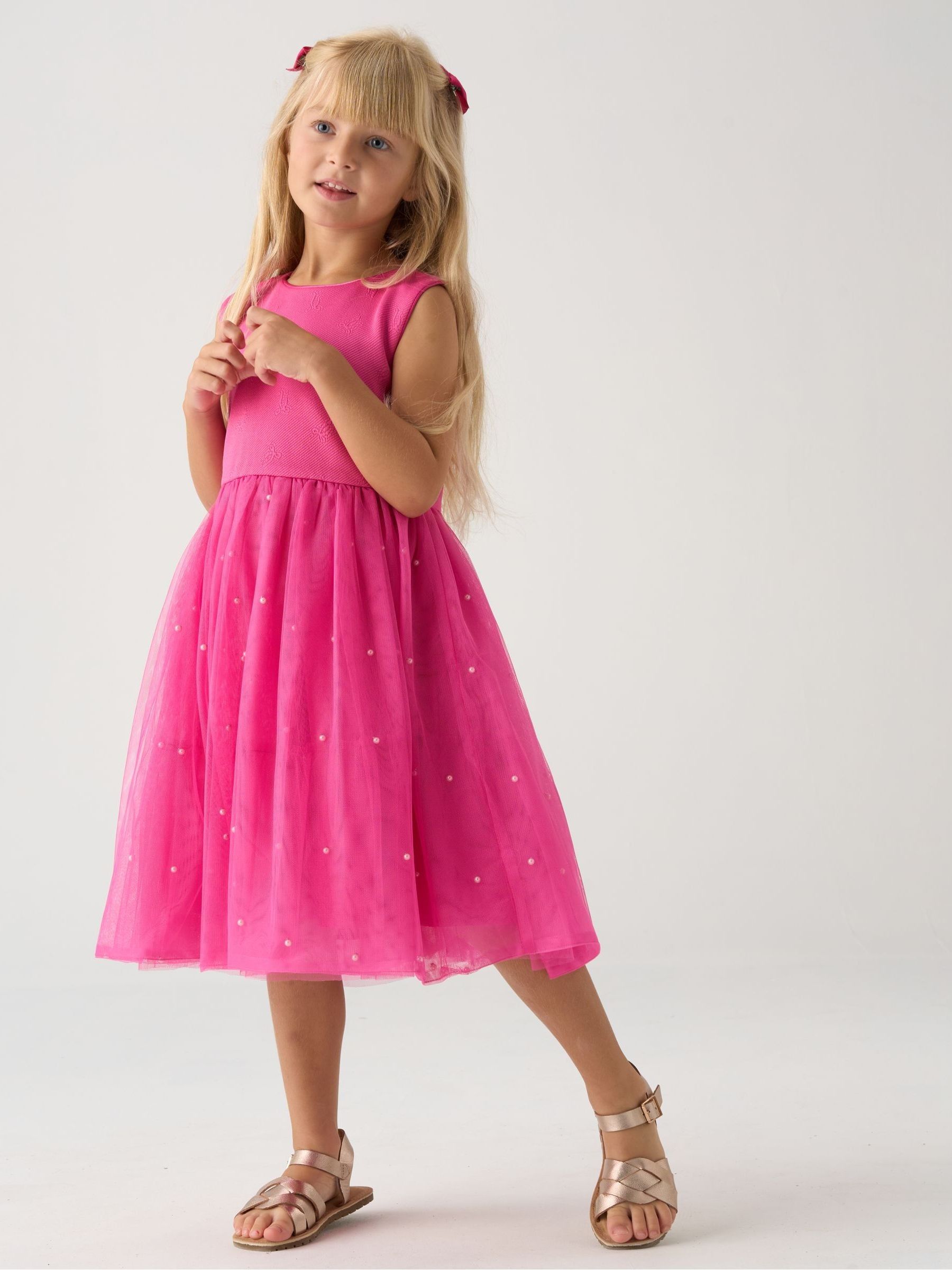 Miss Pink Jacquard Bows Jacket and Sequin Dress Set