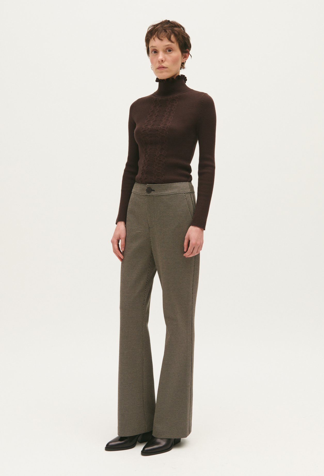 Pantalon droit imprime chocolat