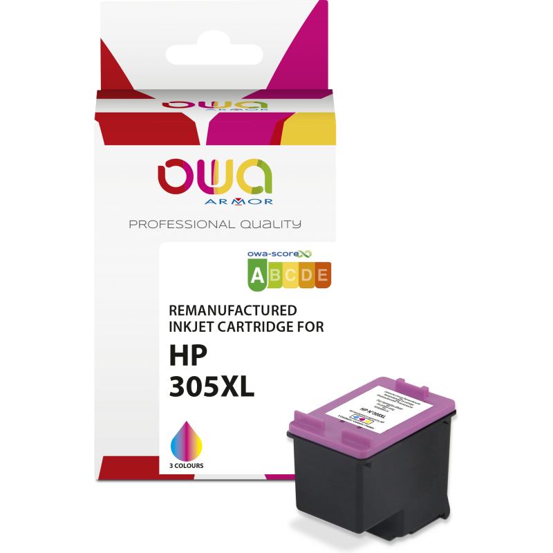 Cartouche d'encre remanufacturée OWA - haute capacité - 3 Couleurs - pour HP 305XL