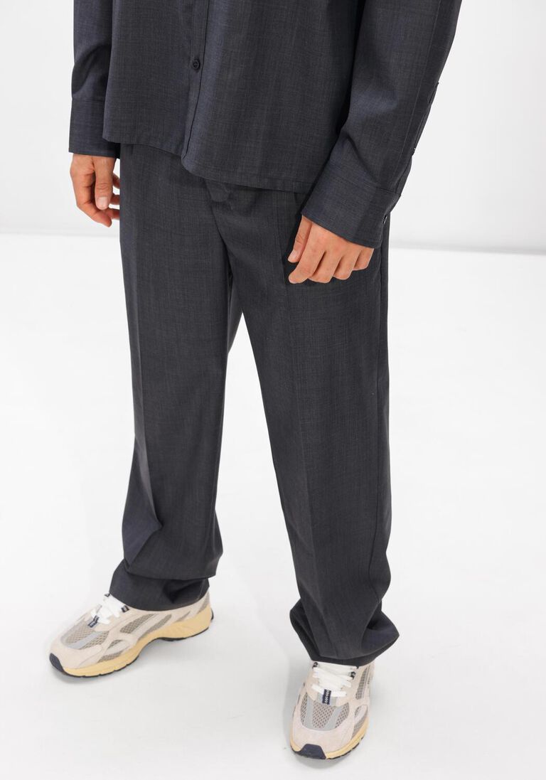 donkergrijze olaf hussein chino regular wool blend pleated pant