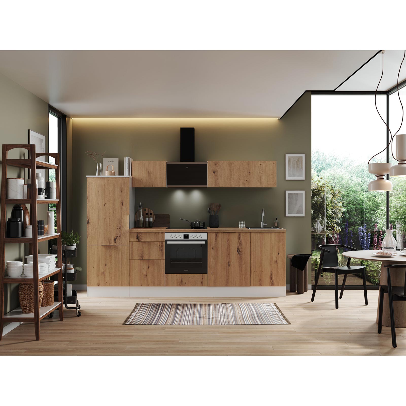 RESPEKTA Küchenblock - Artisan Eiche - weiß matt - mit E-Geräten - 280 cm