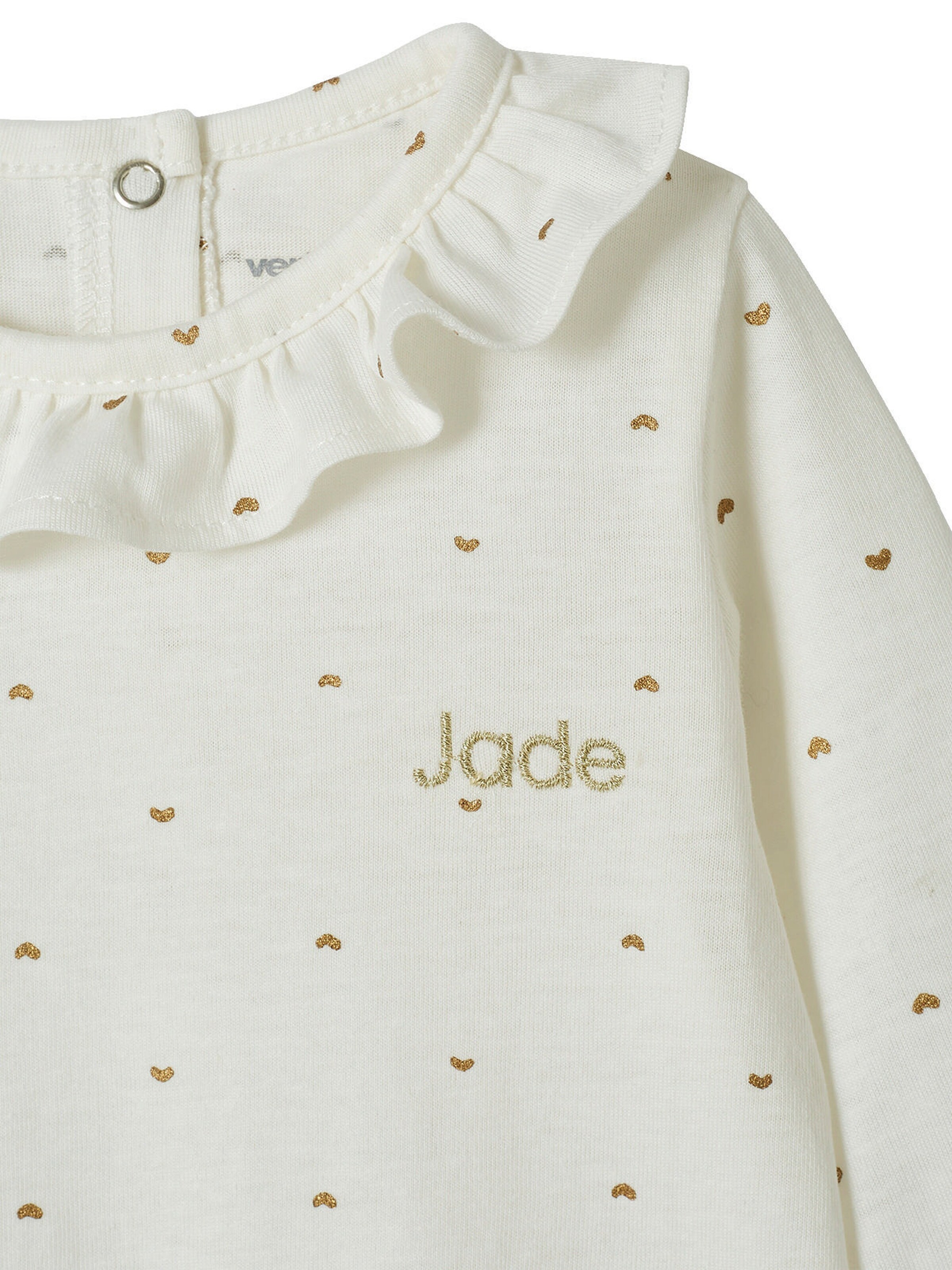 Vertbaudet Mädchen Baby Shirt mit Volantkragen wollweiß herzen