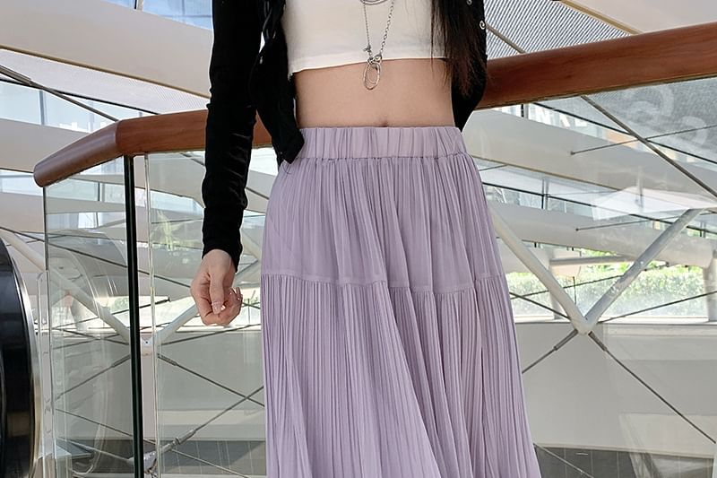 OUREA - Elastische taille, effen geplooide maxi-A-lijn rok