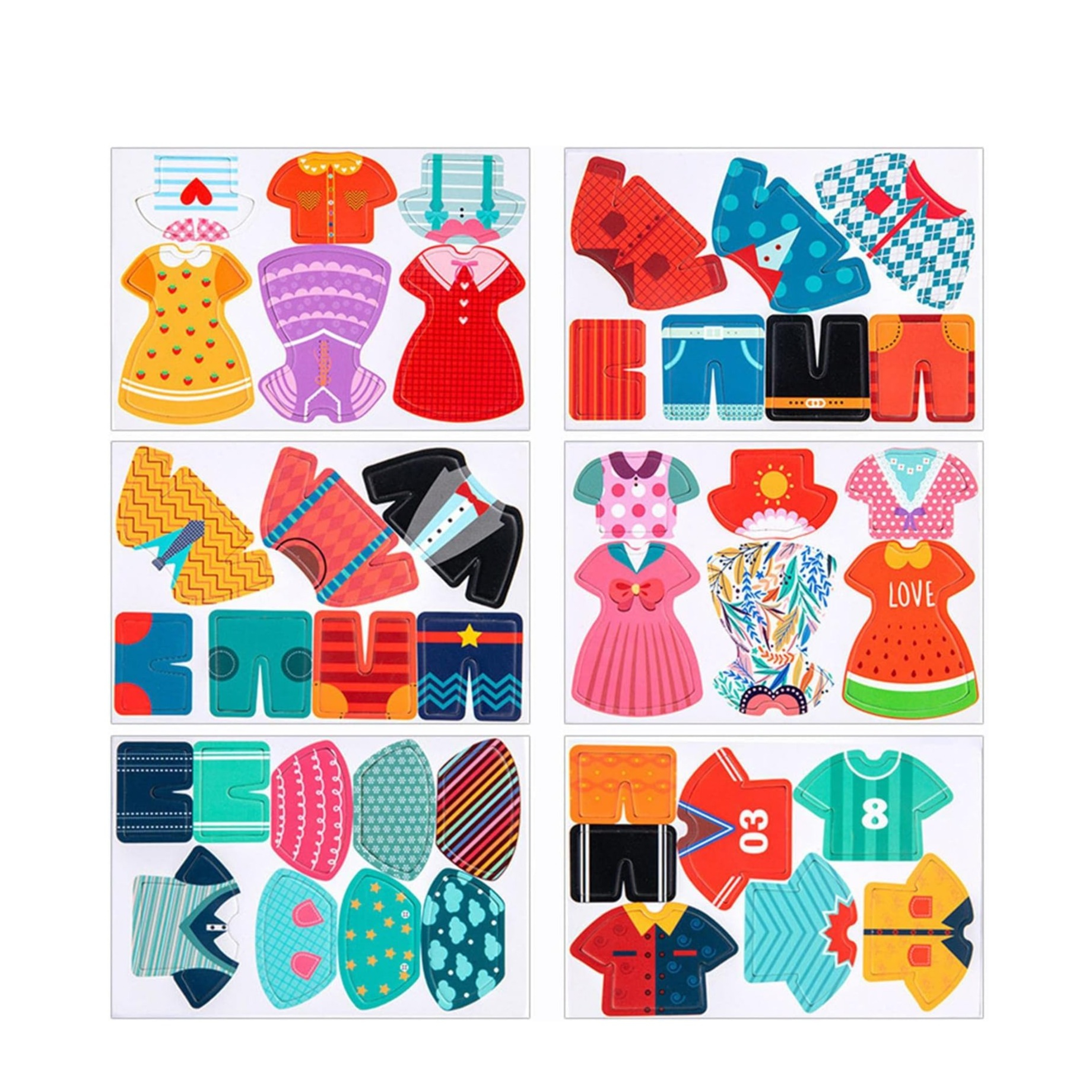 (73-tlg. Set) Holz Kinder Puzzle Kleidungs Sortier Spielzeug Outfit Puzzlespiel Kleider Wechsel Spiel - Bunt