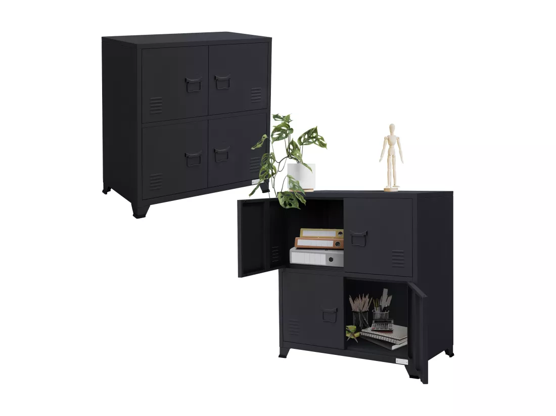 Lot de 2 armoires de bureau classement avec étagères anthracite 75x40x80,5 cm