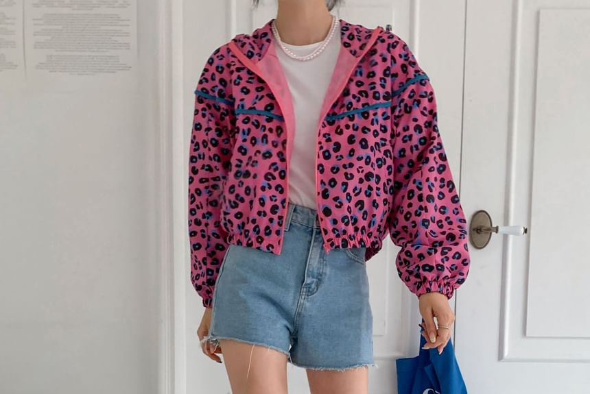 SeoulPop - Luipaard capuchon cropped jack met rits