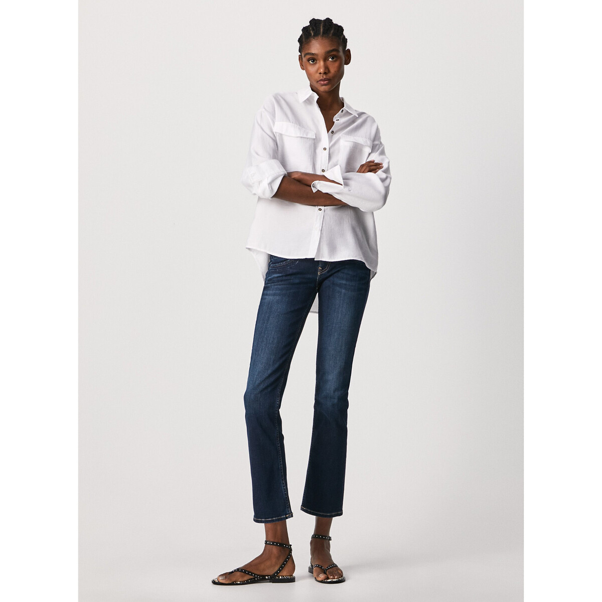 PEPE JEANS<br>Calça jeans slim de tamanho padrão com botões duplos Genna