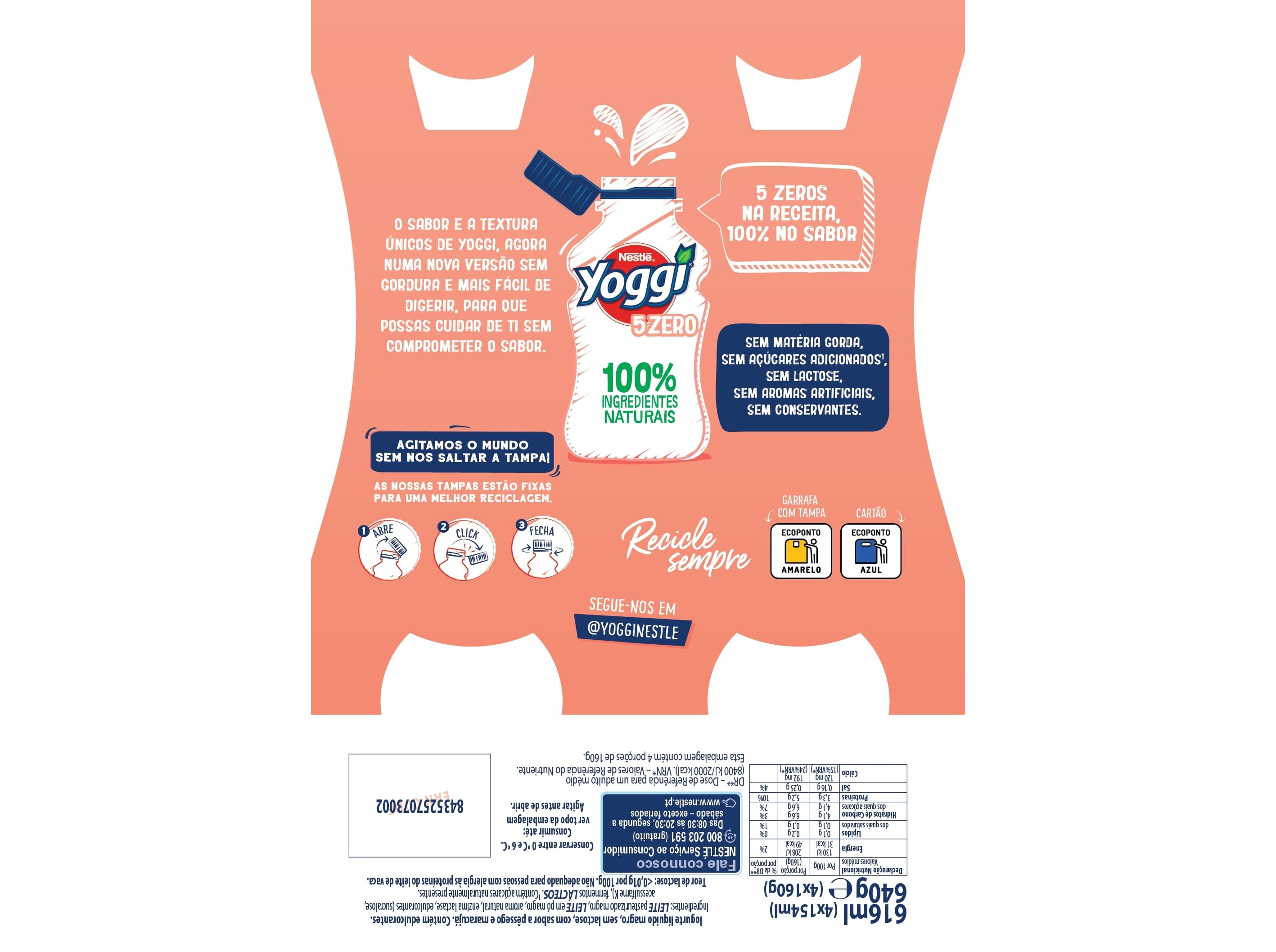 IOGURTE LIQUIDO YOGGI 5ZERO PESSEGO E MARACUJÁ 4X160G