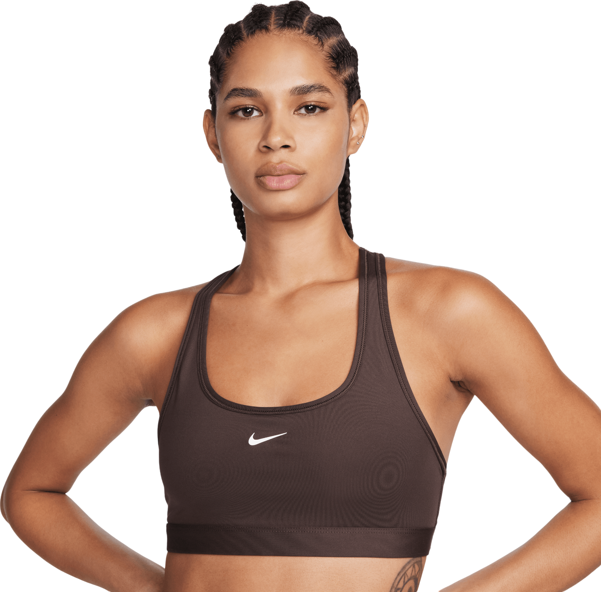 Nike Swoosh Light Support Bra Sport-BH Damen Braun Weiss F237