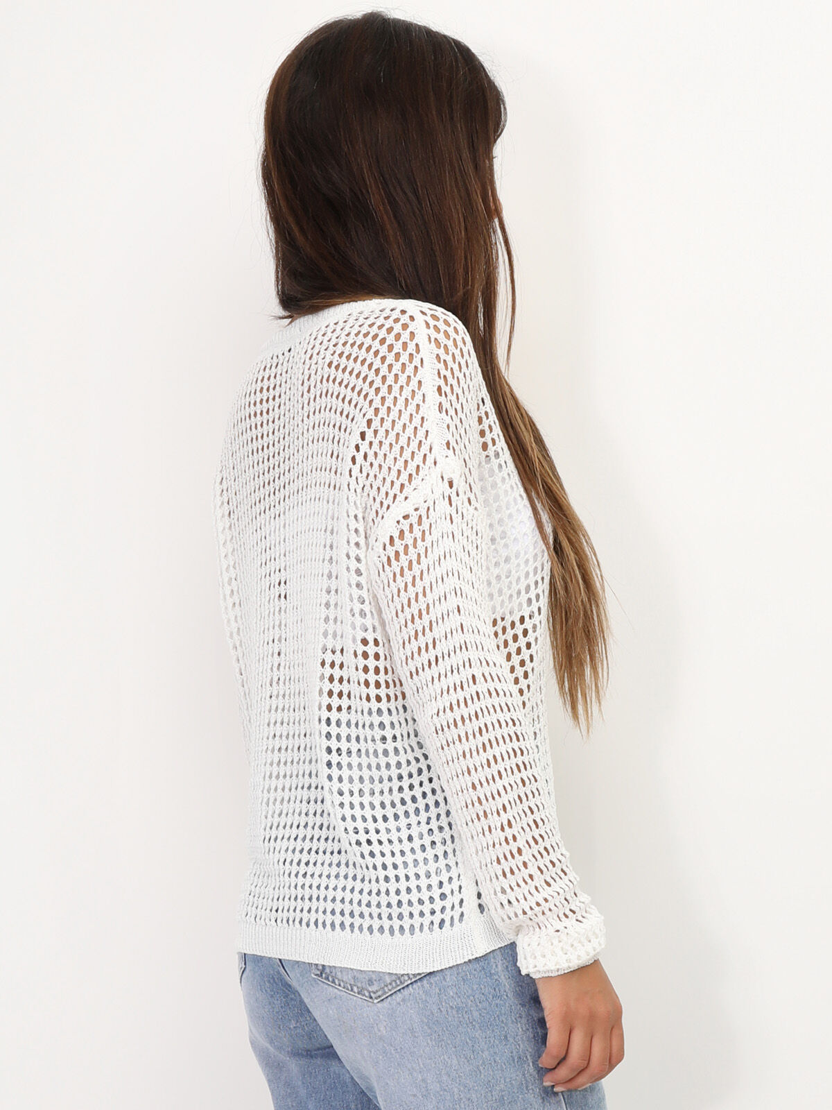 Pull en maille ajourée- Blanc