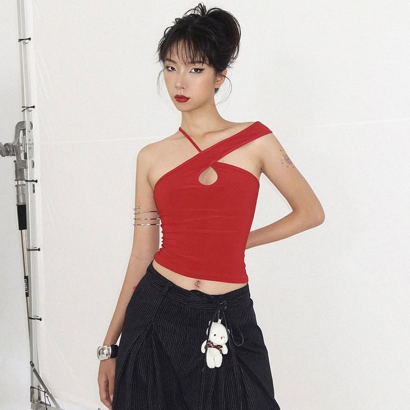 Sugarcoat - Slim-fit tanktop met gekruiste bandjes en effen kleur