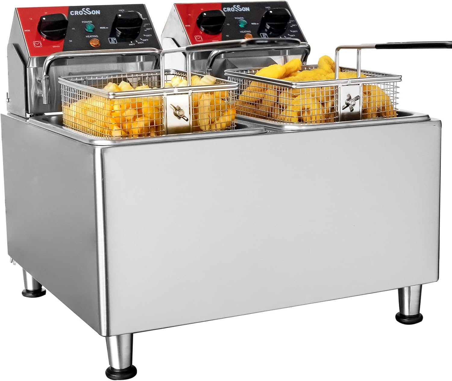 CROSSON 8L Elektrische Fritteuse mit doppeltem Tank und rotierendem Fritteusenkopf, 30-Minuten-Timer, EGO-Thermostat, Aufsatzfritteuse für den gewerblichen Gebrauch