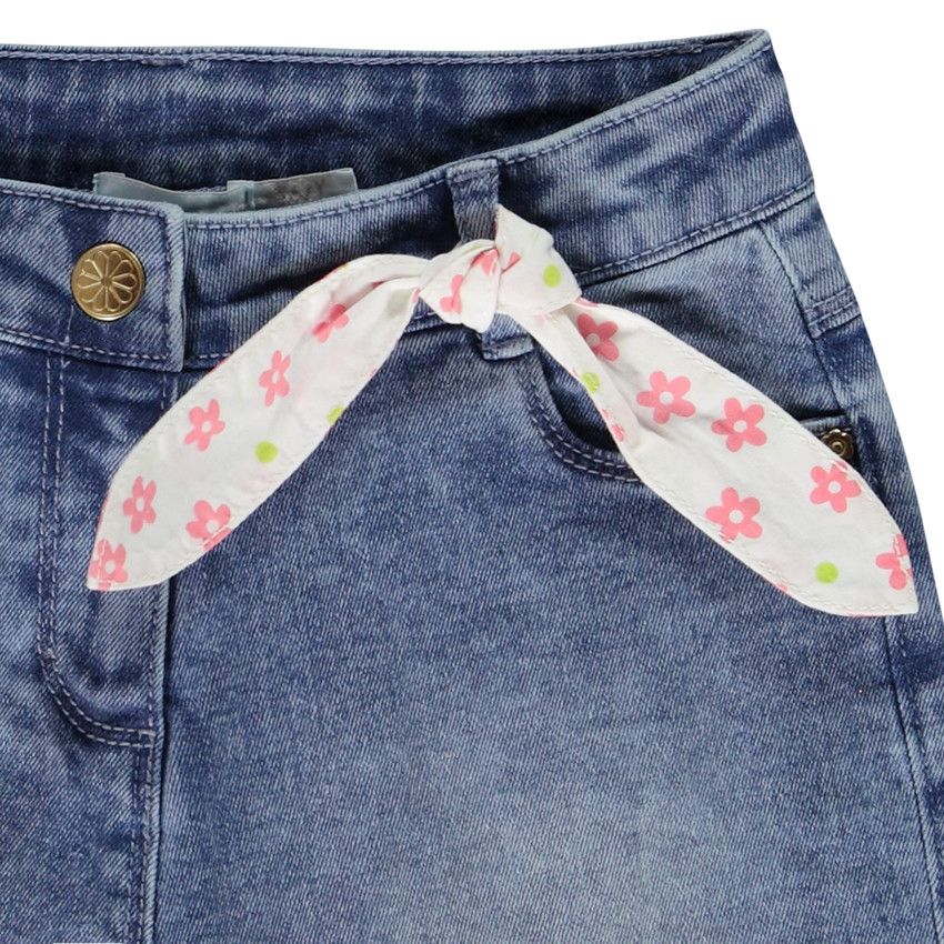 Bermuda en denim avec foulard fleuri pour fille - Bleu