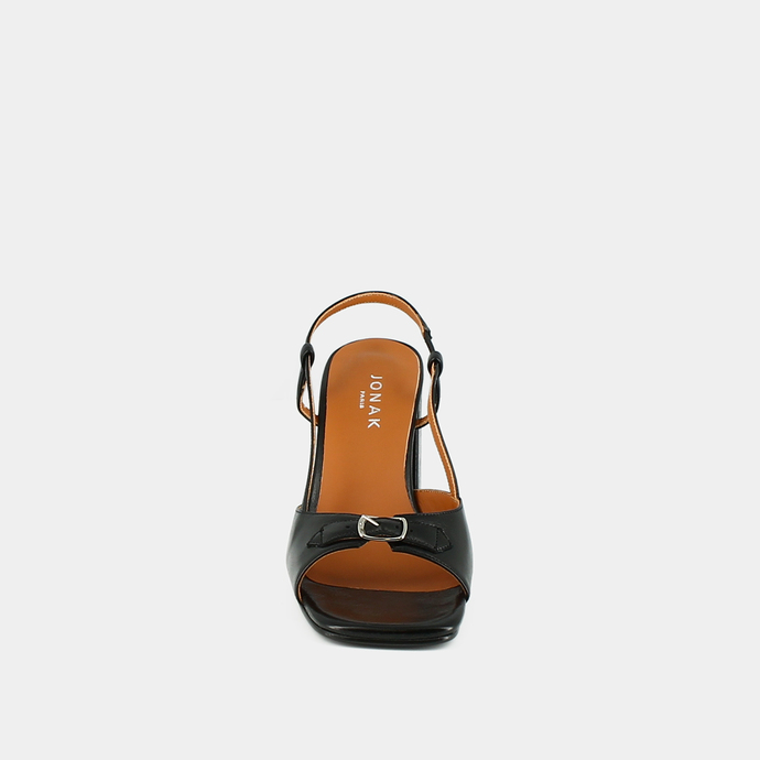 Sandales à talons et bouts carrés  en cuir vieilli noir